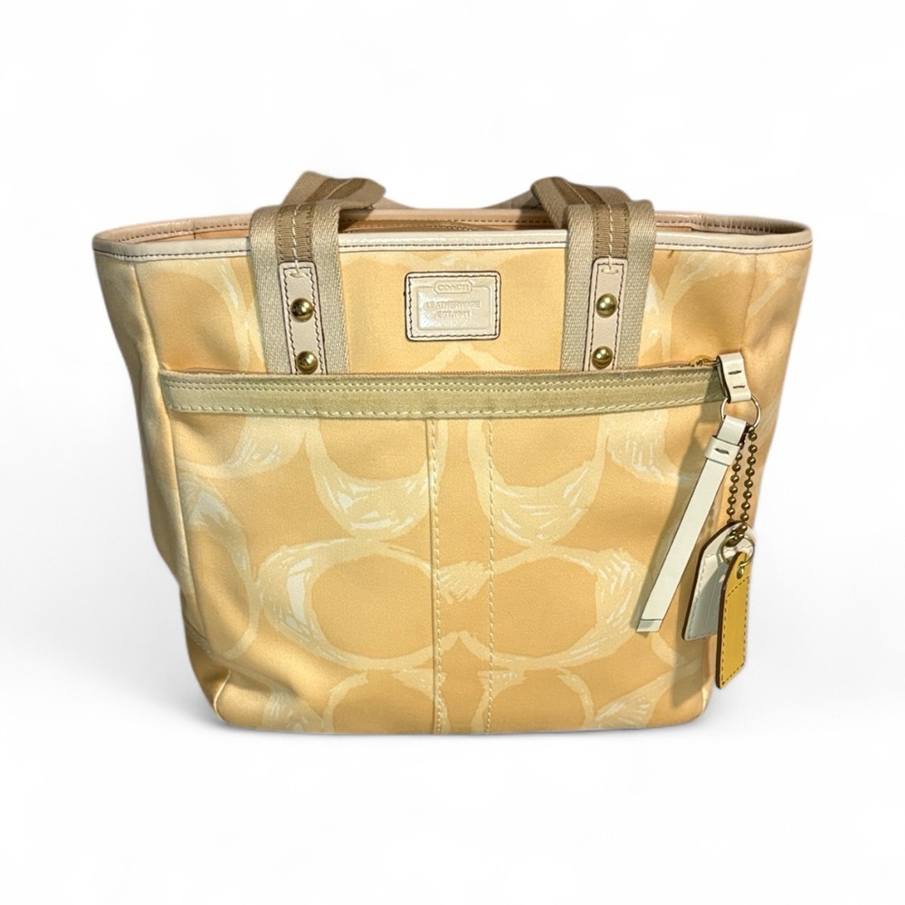 Coach Optic Signature Canvas Tote Bag Yellow Cream Leather Trim No. A06K-247